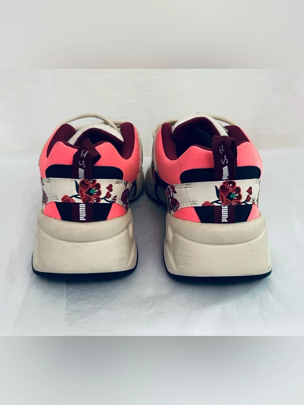 Puma‎ Women’s Cherry Bomb Cream and Pink Floral-Accent Sneakers